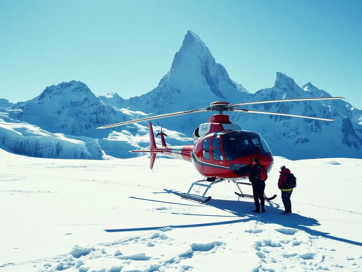 Immagine illustrativa (generata con IA) Elicottero – atterraggio su ghiacciaio «50 Min. Zermatt/Matterhorn mit Gletscherlandung», Wallis