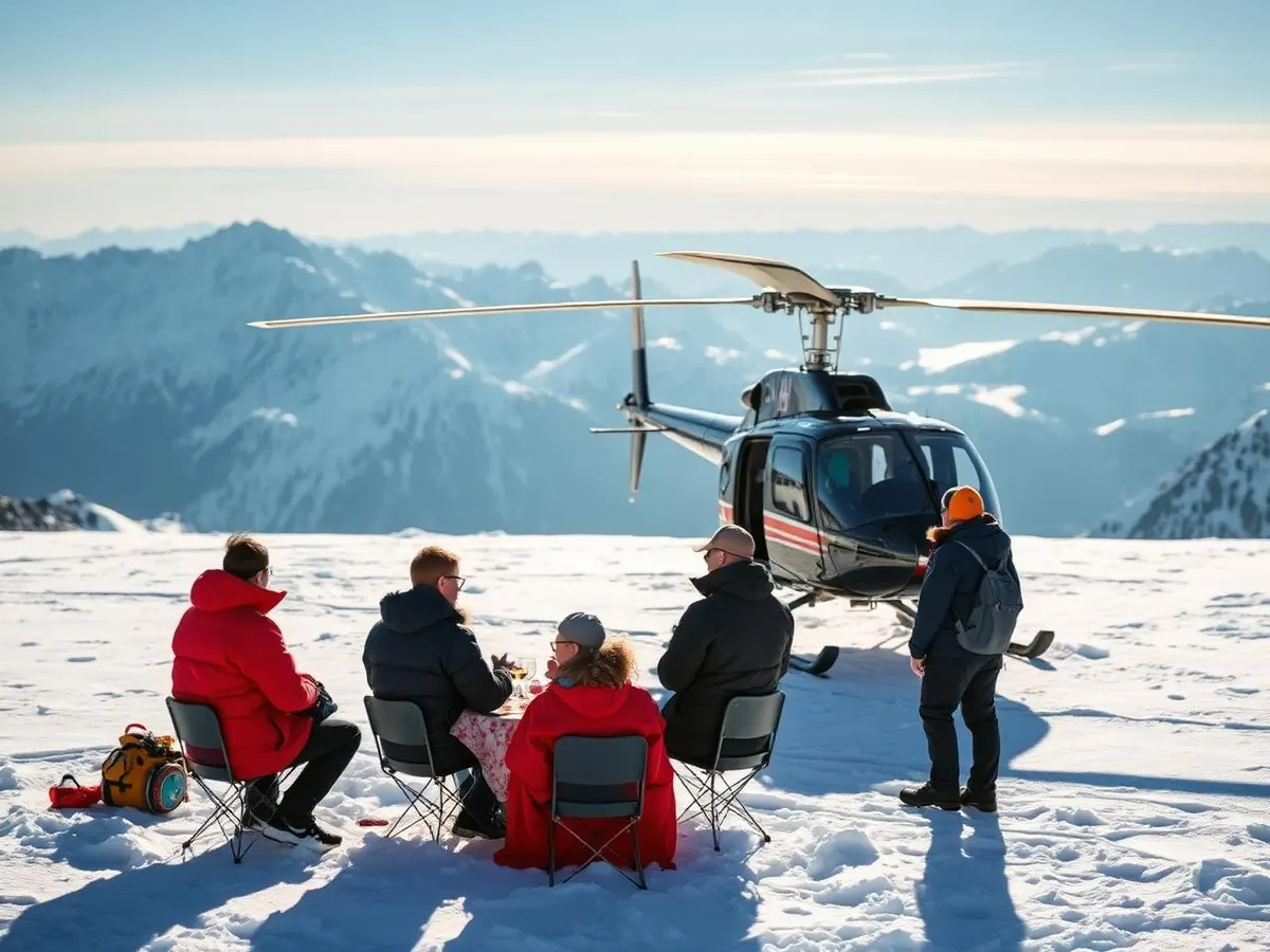 Illustrative image (AI-generated) Helicopter glacier landing "Alpenflug mit Apéro / Gletscherlandung", Bern