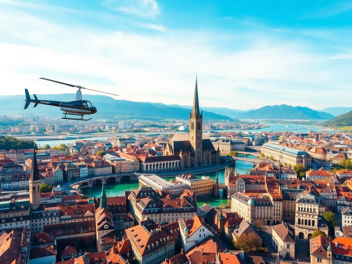 Immagine illustrativa (generata con IA) Elicottero – volo panoramico «Berner Stadtrundflug», Bern