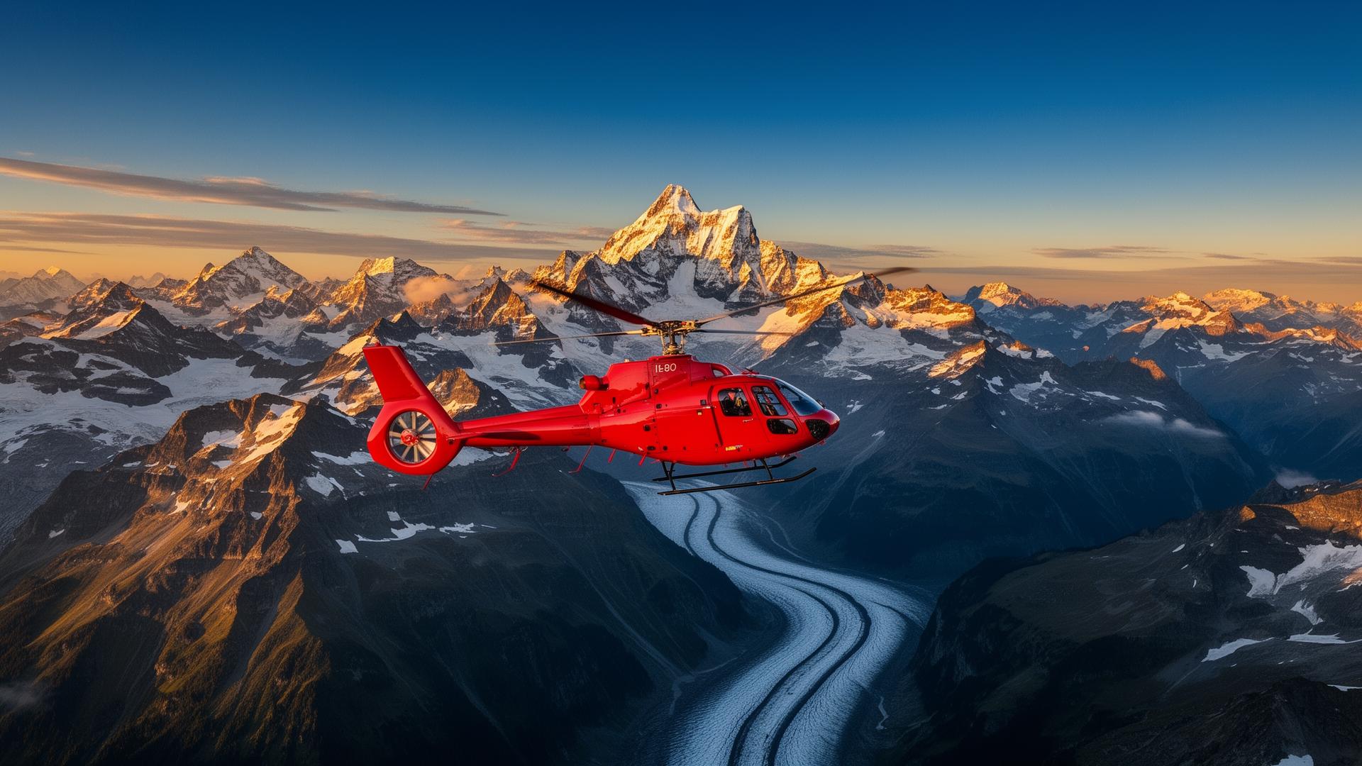 Helicopter above the Swiss Alps