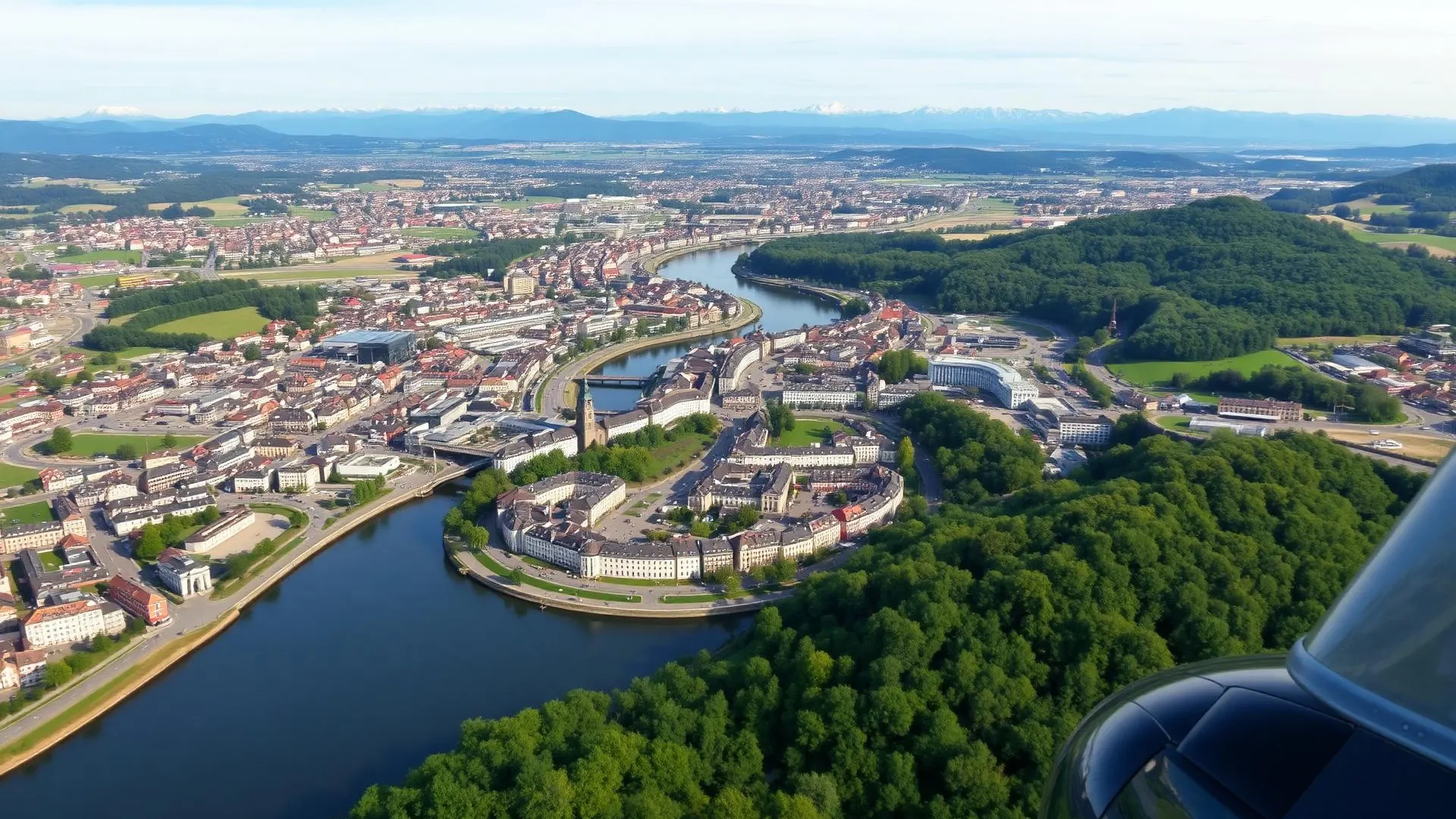 Luftaufnahme der Region Bern mit Helikopter
