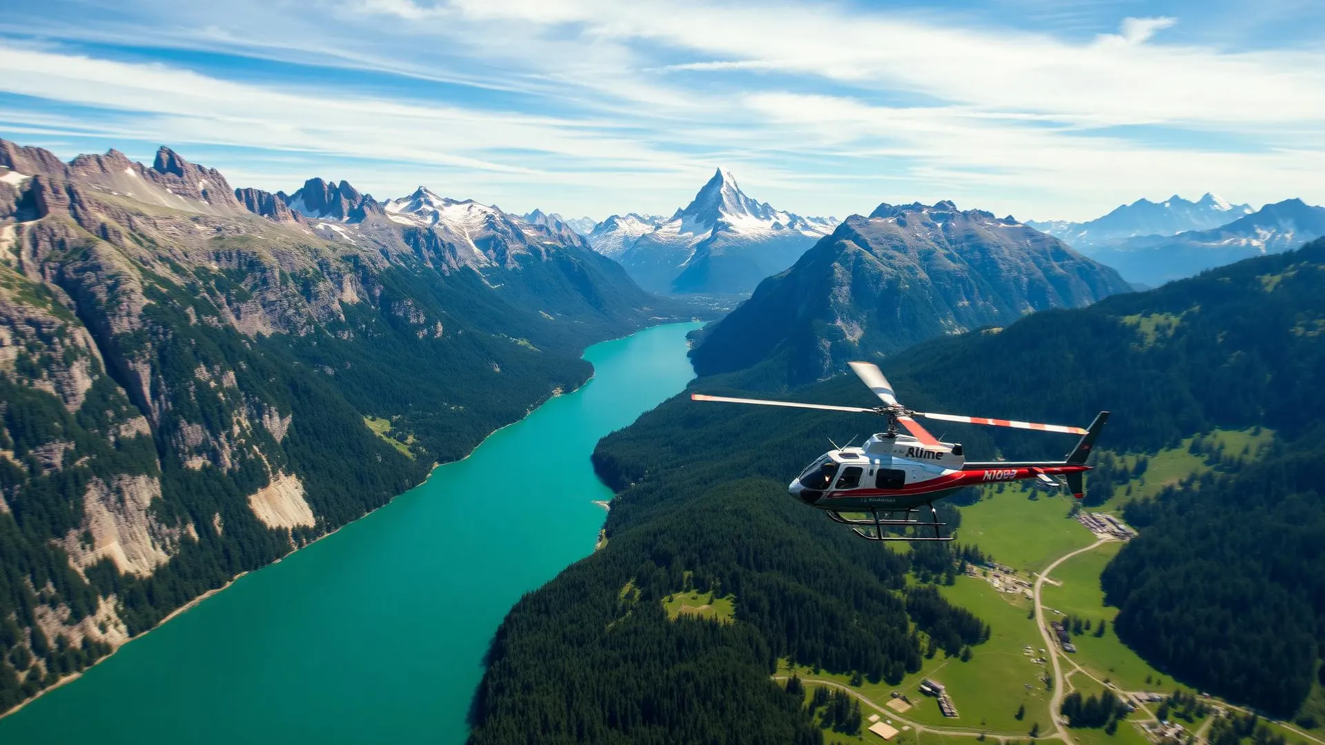 Vue aérienne de la région Oberland bernois avec hélicoptère