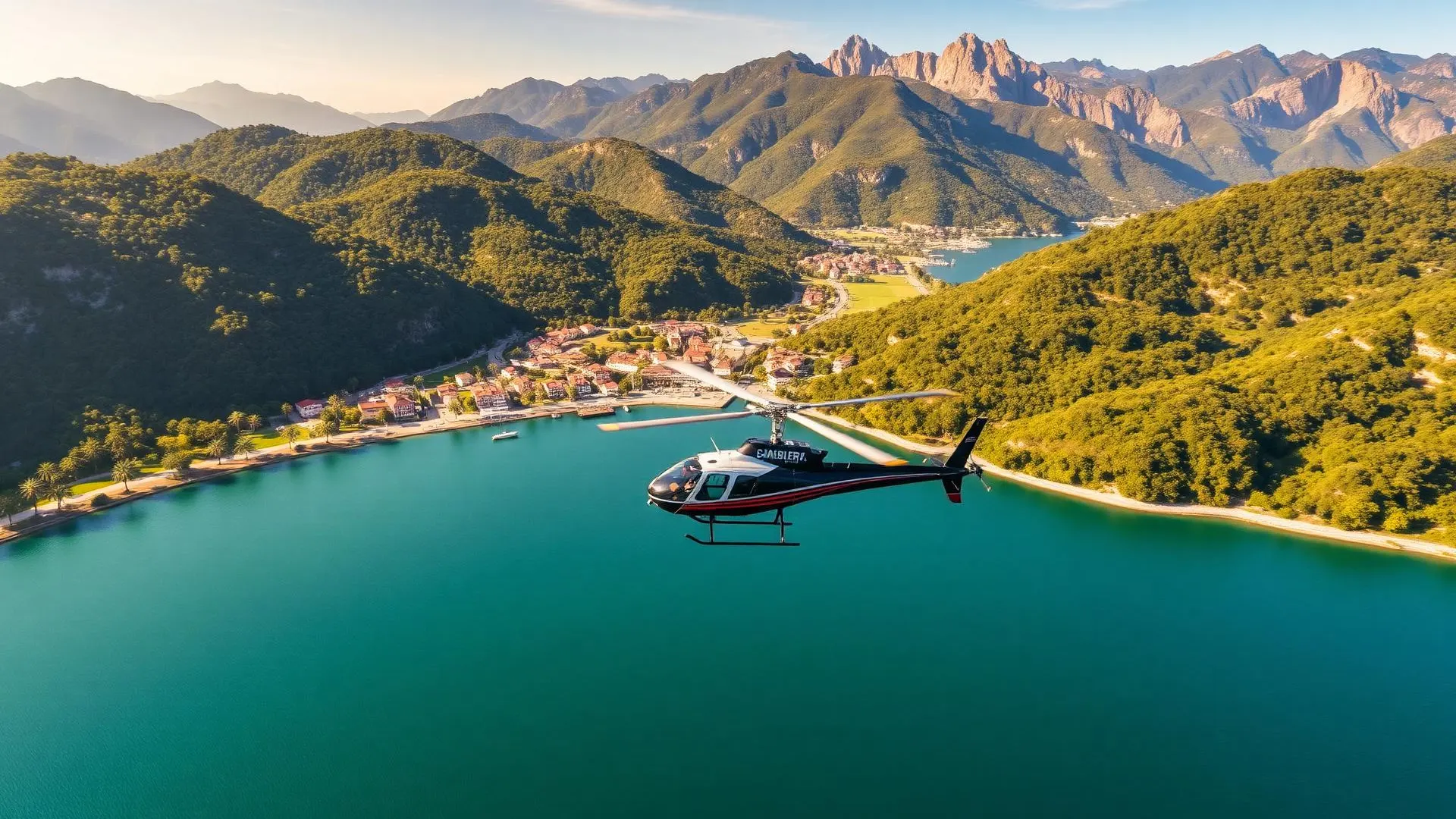 Luftaufnahme der Region Tessin mit Helikopter