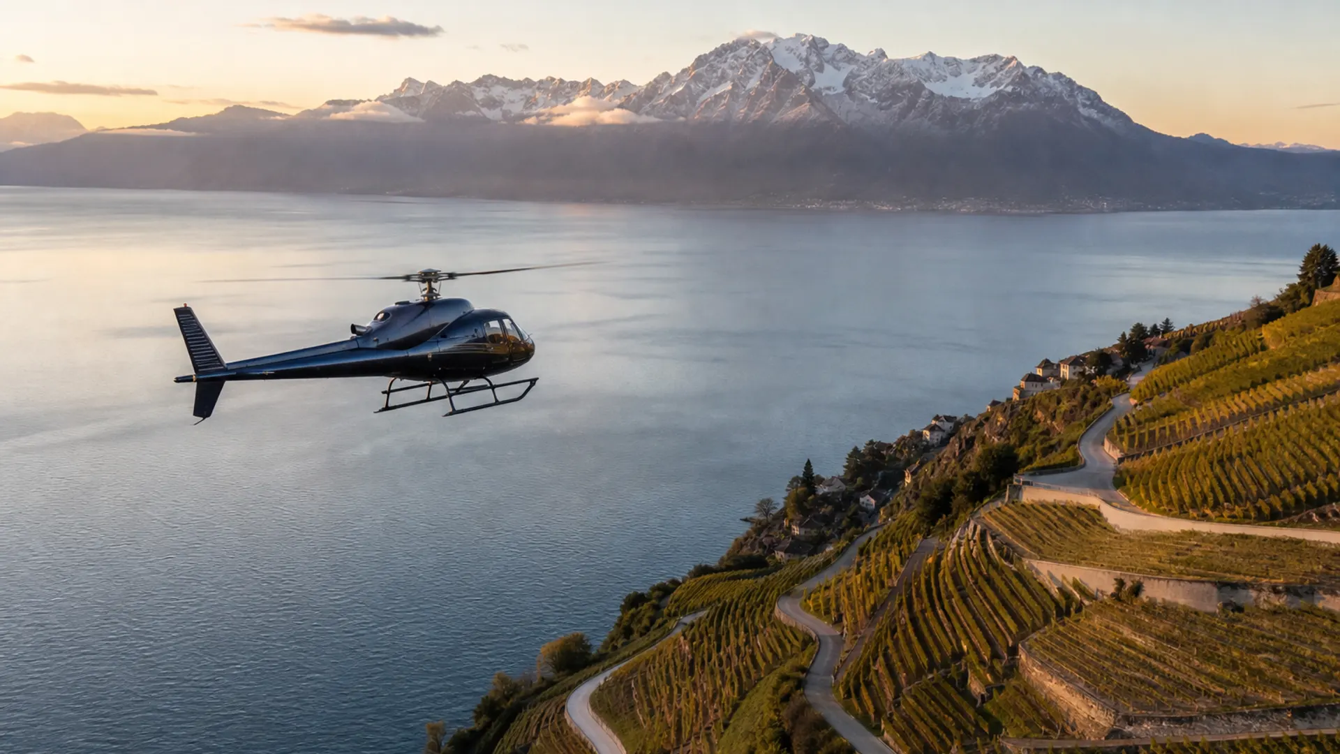 Veduta aerea della regione Svizzera romanda con elicottero